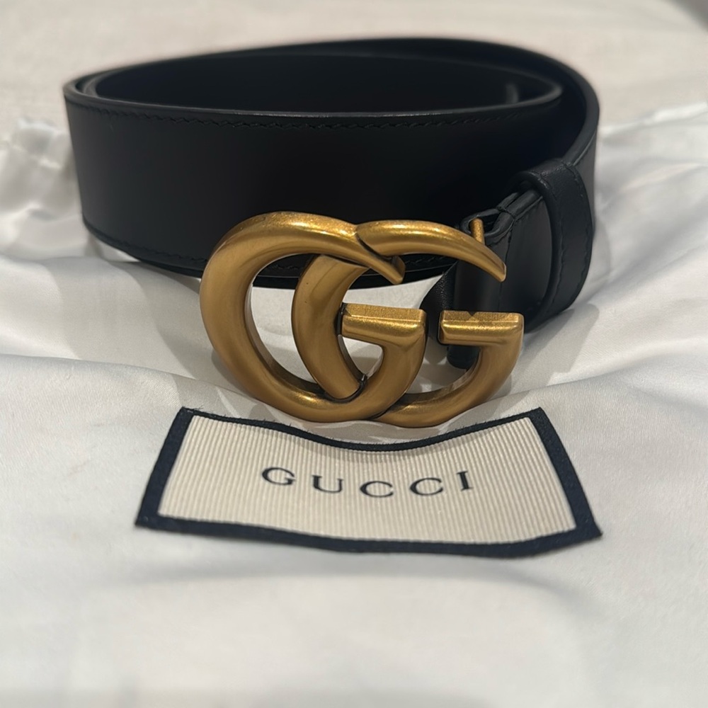 Gucci double G leather belt(black & gold)